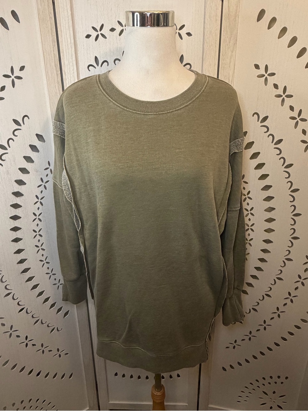 Olive Green Exposed Seam Crewneck Sweatshirt